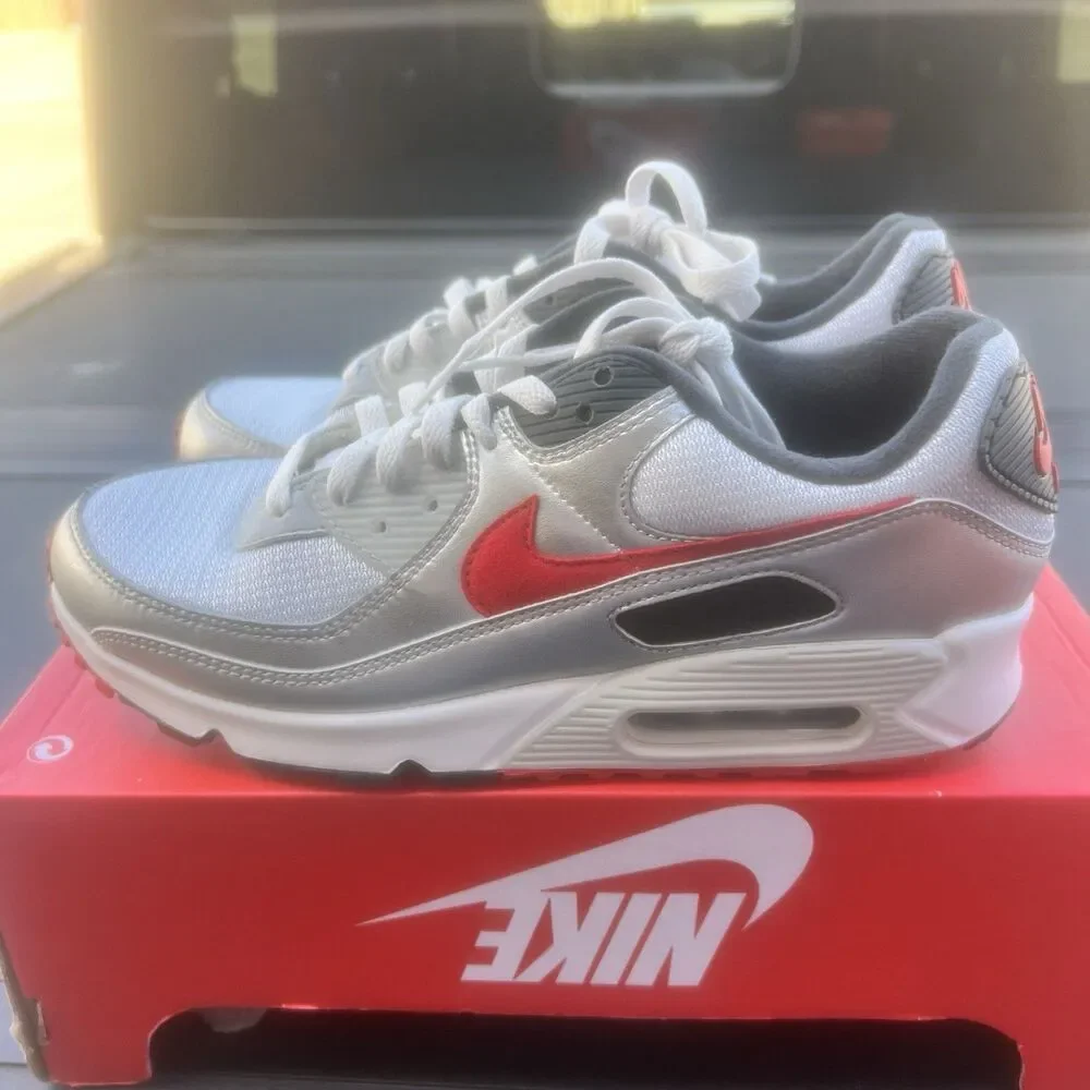 Nike air Max 90 Photon Dust Metallic Silver DX4233 001 Men Sz 8.5 Athletic Shoe